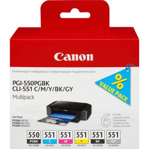 Multipack Canon PGI-550/CLI-551 PGBK/C/M/Y/BK/GY 6 Cartuchos Original